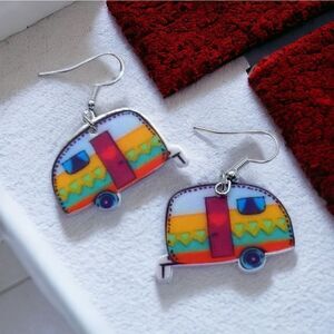 RV Earrings Retro Camper Dangle Drop Jewelry Camping Glamping Vacation Travel